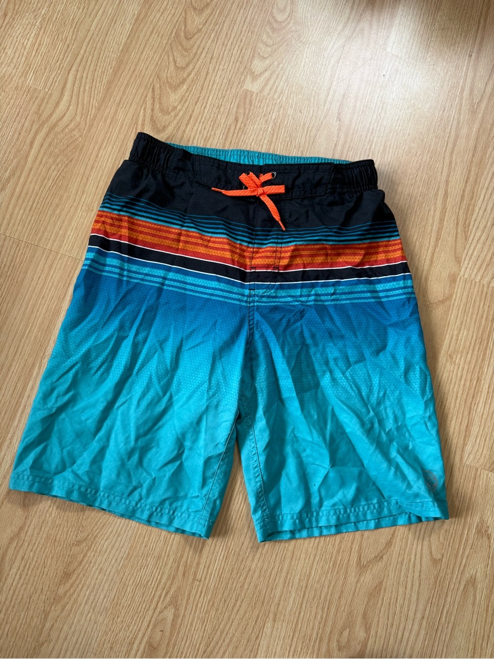 Source Unknown Blue Teal Swim Trunks with Black and Orange Accents Size XL Youth